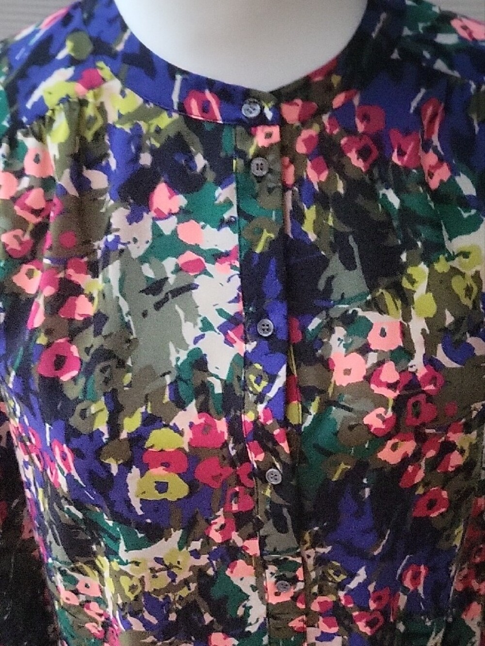 J.Crew Floral Abstract Botanical Tunic Blouse Green Blue Long Sleeve Small - Picture 2 of 10